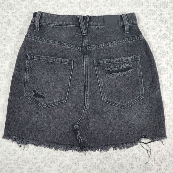 NWT Free People Faded Black Ragged Edge Denim Skirt Size 25 - Picture 5 of 5
